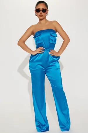 Alaina Satin Utility Jumpsuit - Teal