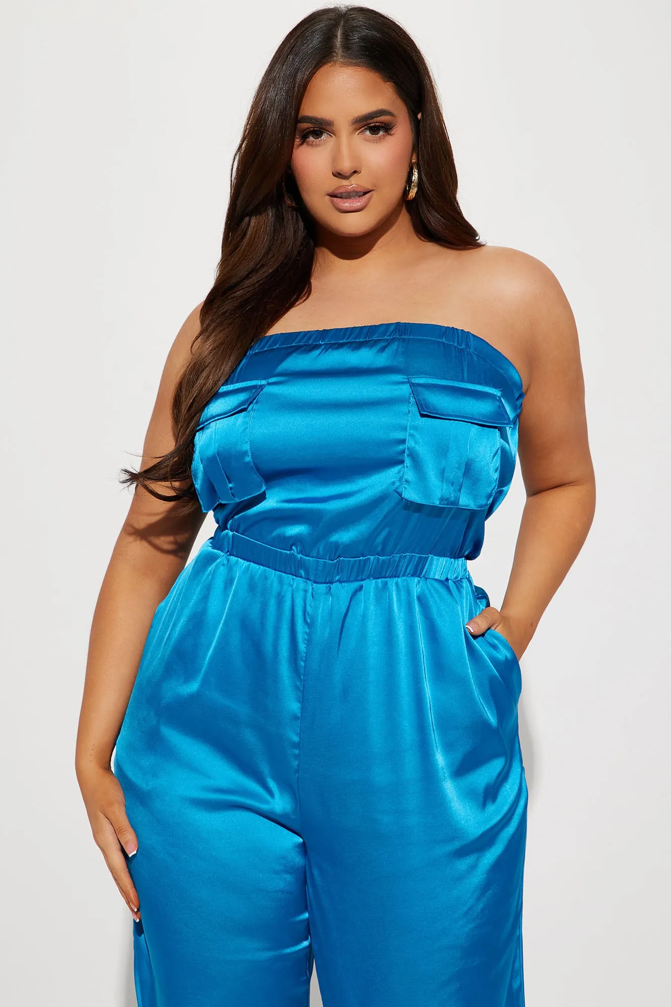 Alaina Satin Utility Jumpsuit - Teal