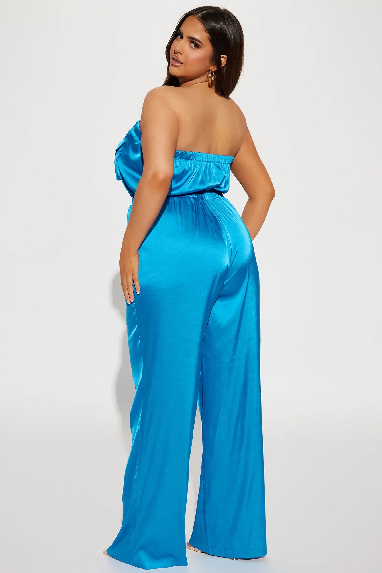 Alaina Satin Utility Jumpsuit - Teal