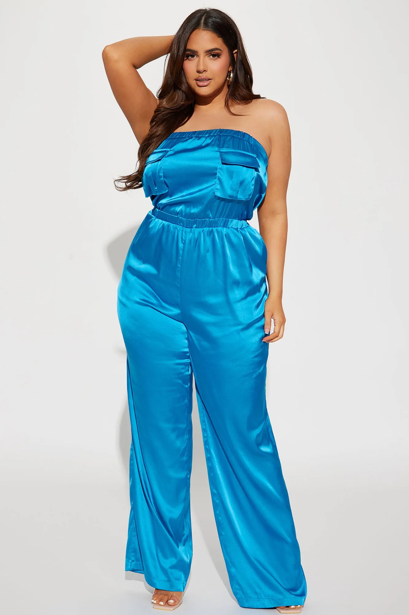 Alaina Satin Utility Jumpsuit - Teal