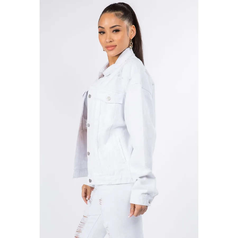 American Bazi Graphic Distressed Long Sleeve Denim Jacket