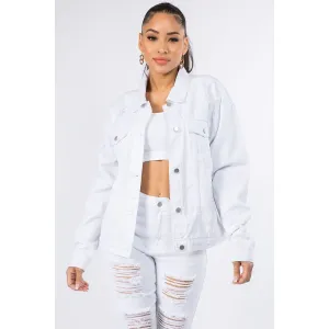 American Bazi Graphic Distressed Long Sleeve Denim Jacket