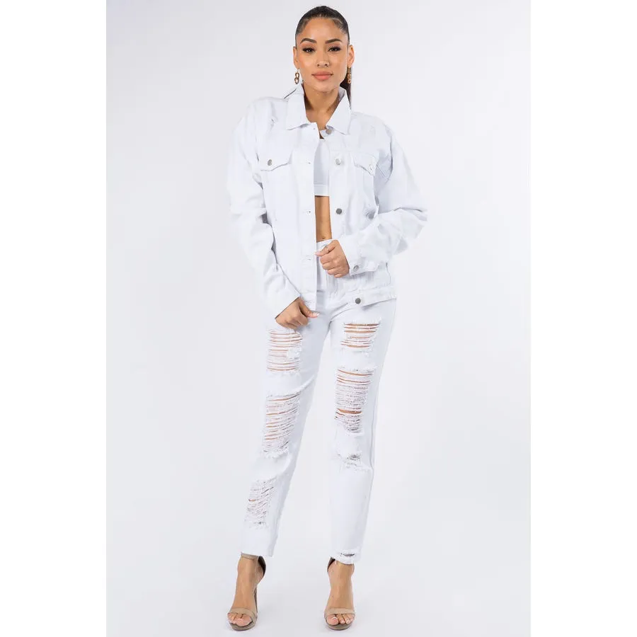 American Bazi Graphic Distressed Long Sleeve Denim Jacket