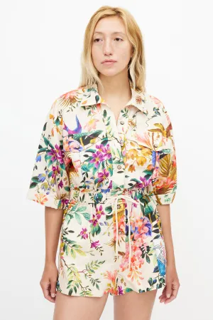 Beige & Multicolour Floral Tropicana Romper