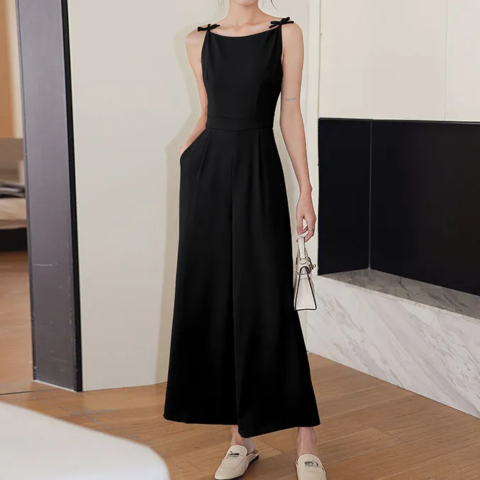 Bow Jumpsuit Retro High Waist Wide Leg Trousers
