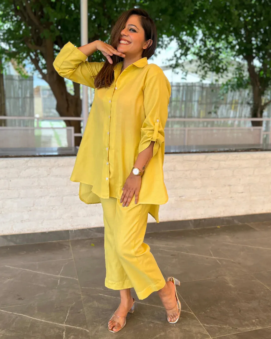Buttercup Yellow Cotton Slub Aline Co-ord Set of 2
