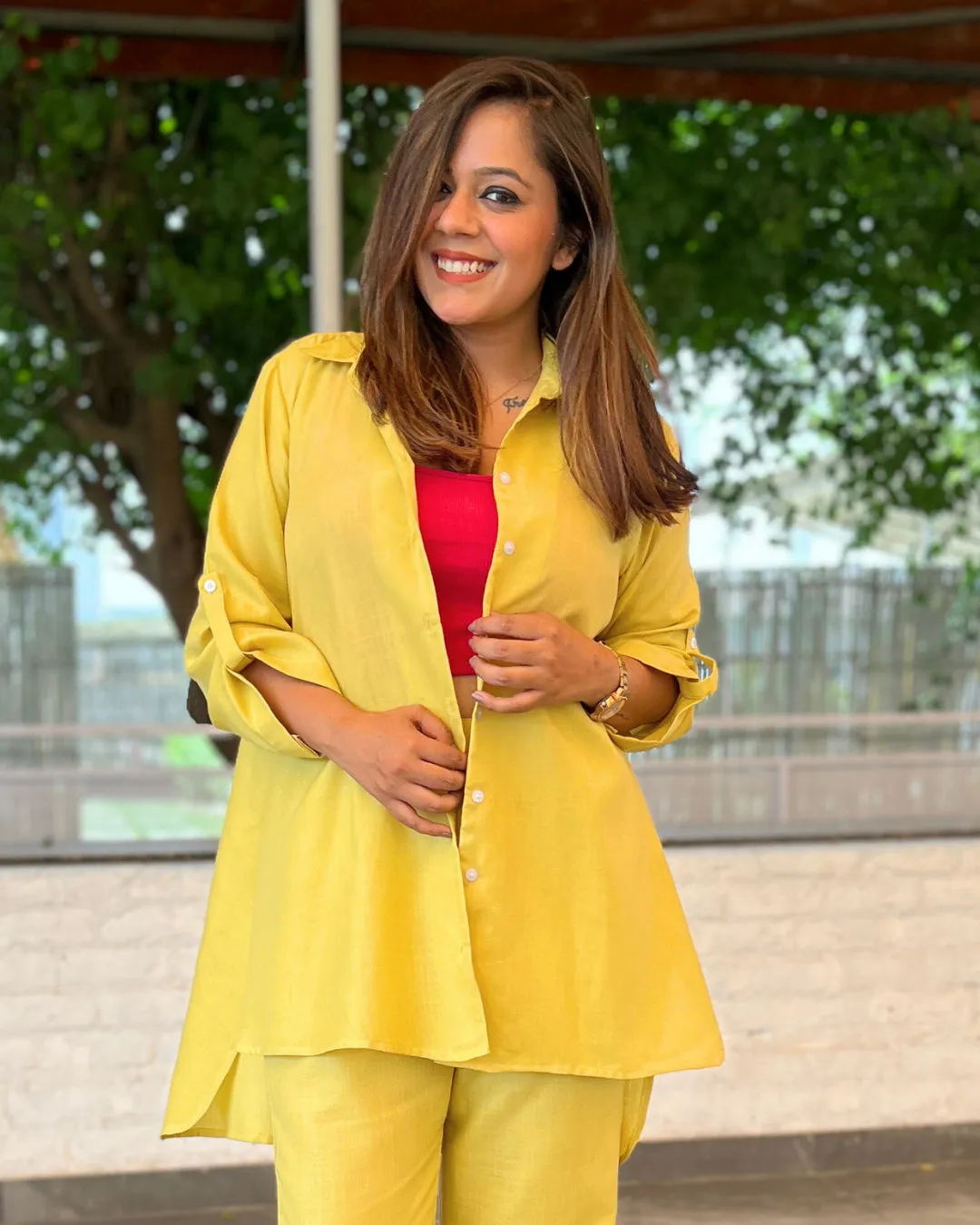 Buttercup Yellow Cotton Slub Aline Co-ord Set of 2