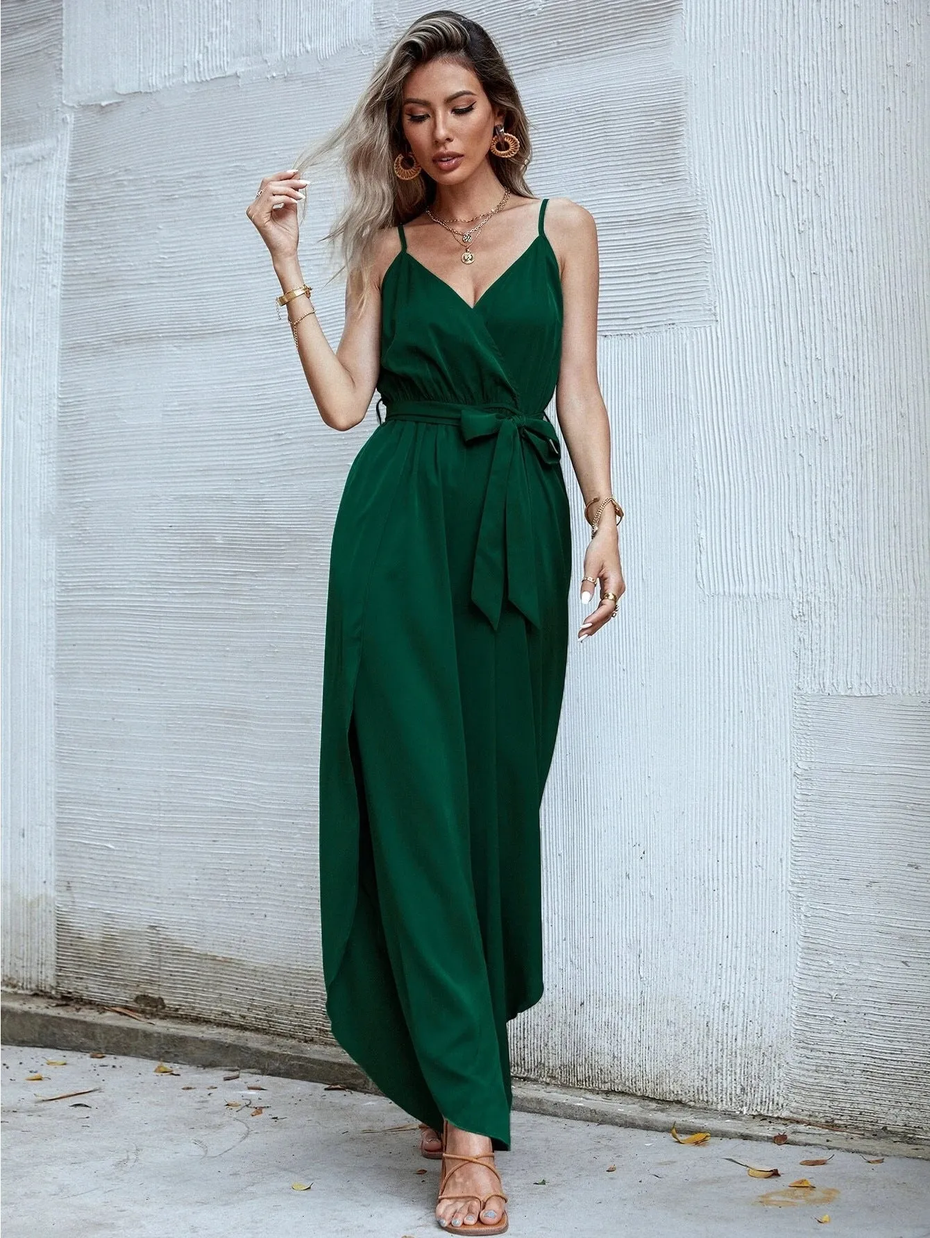 Casual Sling V-Neck Solid Color Wholesale Jumpsuits