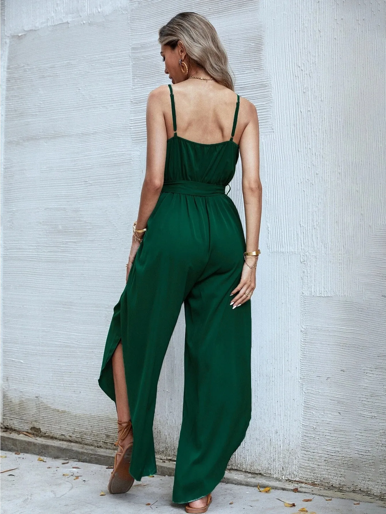 Casual Sling V-Neck Solid Color Wholesale Jumpsuits