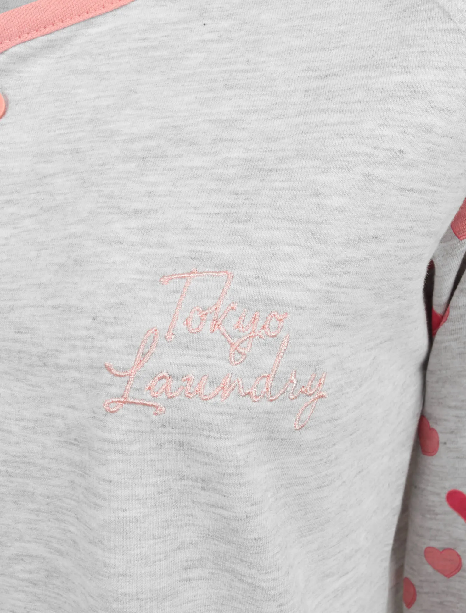 Cherish Love Heart Sweet Print 2pc Cotton Lounge Set in Light Grey Marl - Tokyo Laundry