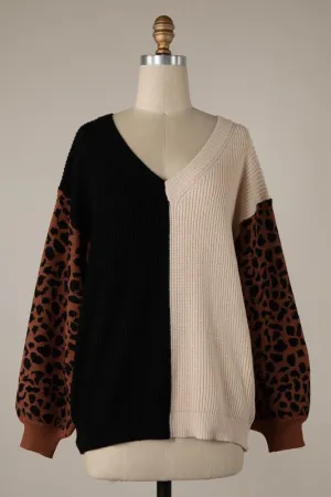 Colorblock Leopard Sweater