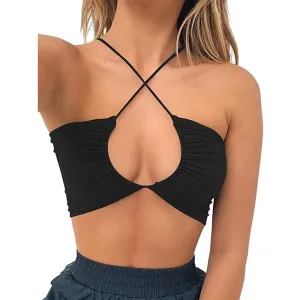 Criss Cross Lace Up Sling Basic Bow Tie Crop Top