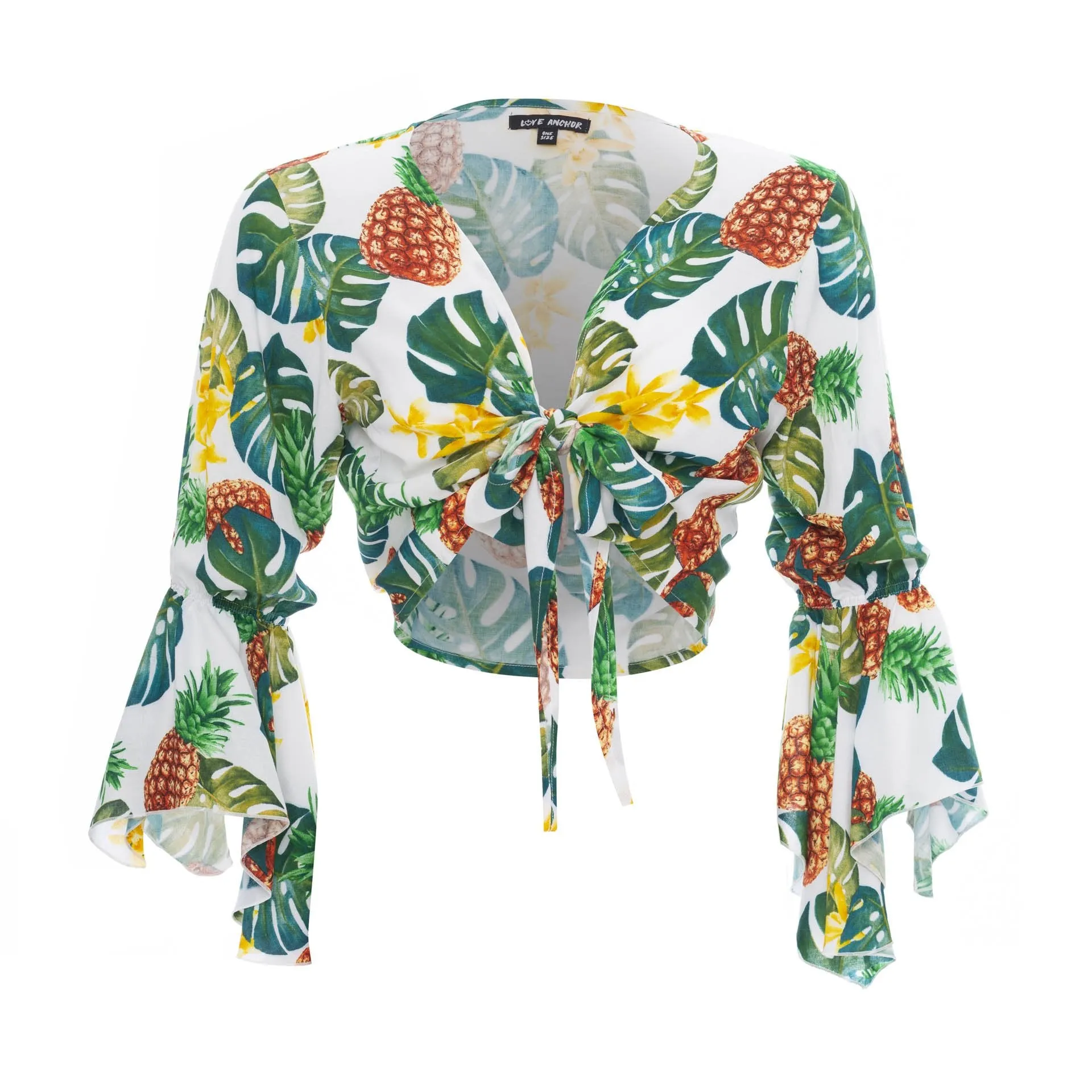 Cropped Gypsy, Tropical, Long Flounce Sleeve Top, Wholesale
