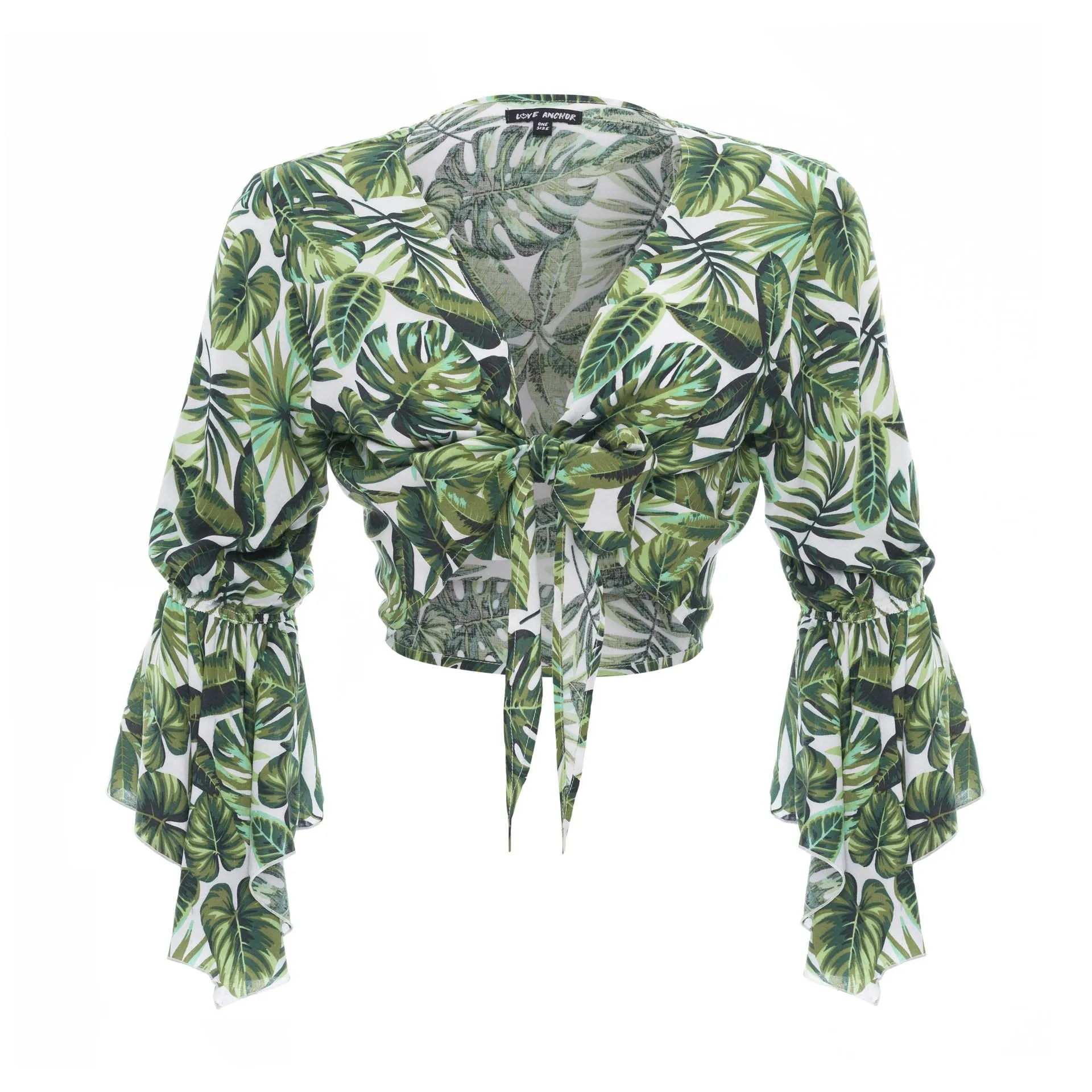 Cropped Gypsy, Tropical, Long Flounce Sleeve Top, Wholesale
