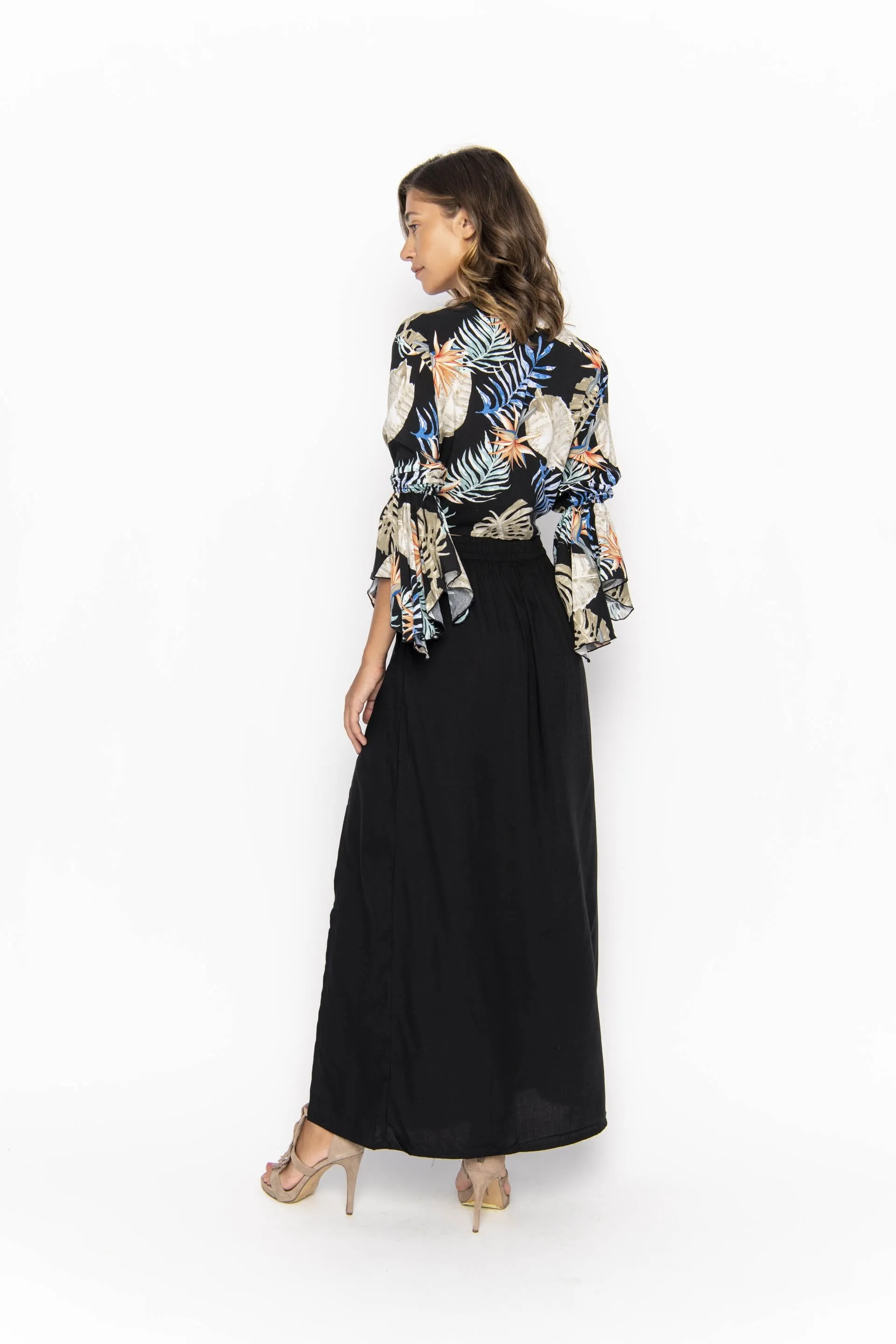 Cropped Gypsy, Tropical, Long Flounce Sleeve Top, Wholesale