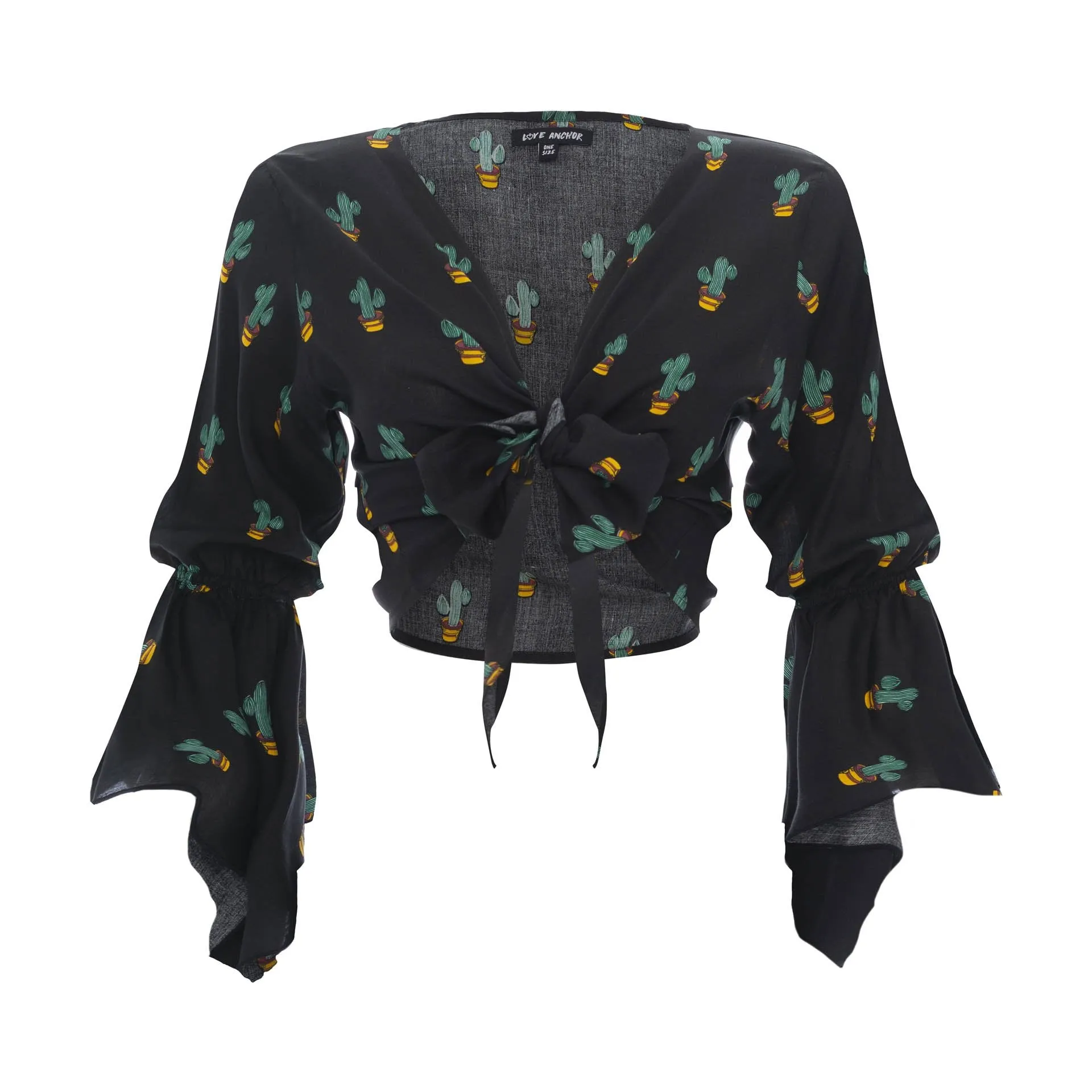 Cropped Gypsy, Tropical, Long Flounce Sleeve Top, Wholesale