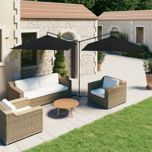 Double Parasol with Steel Pole Black 600x300 cm