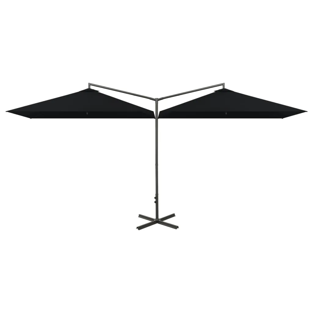 Double Parasol with Steel Pole Black 600x300 cm