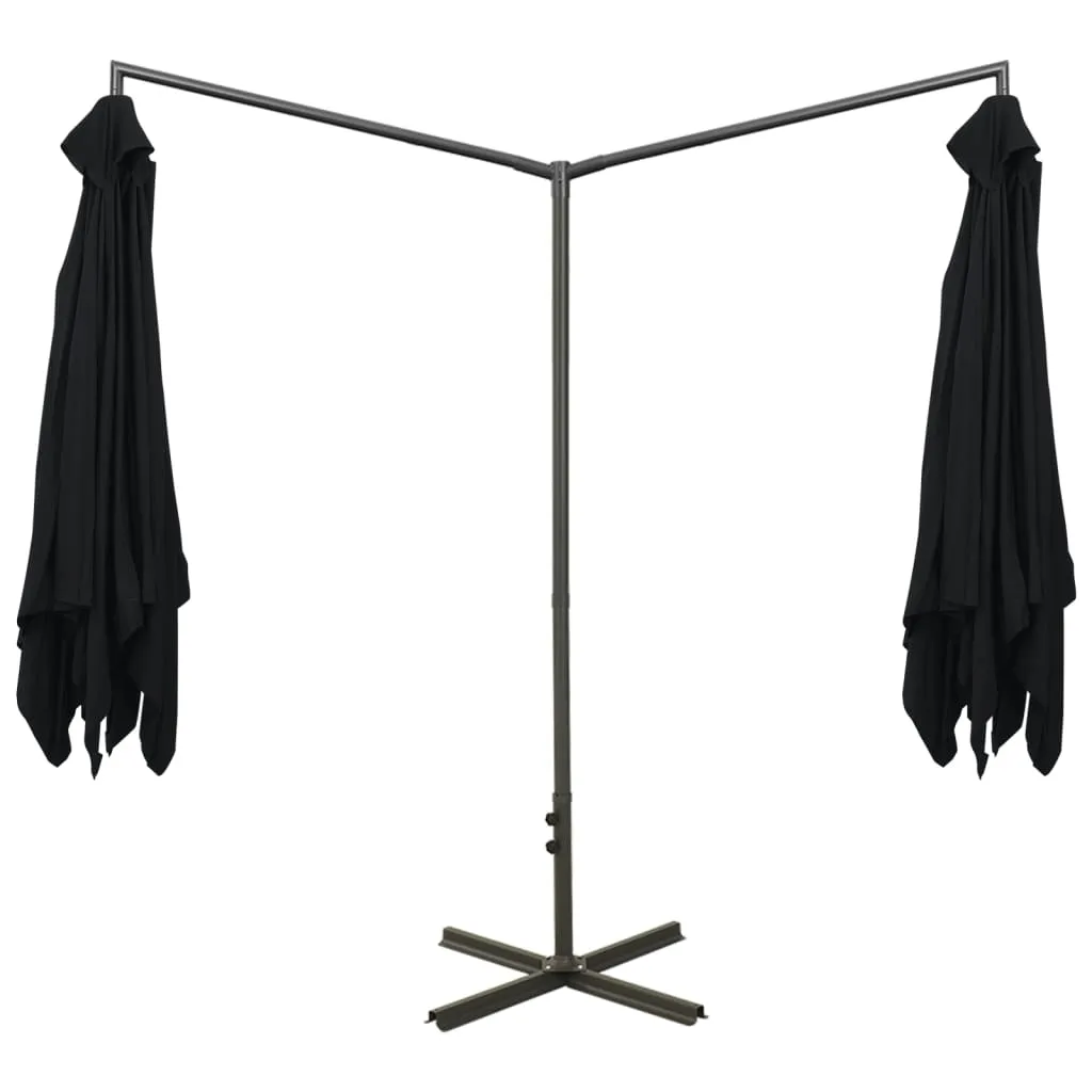 Double Parasol with Steel Pole Black 600x300 cm