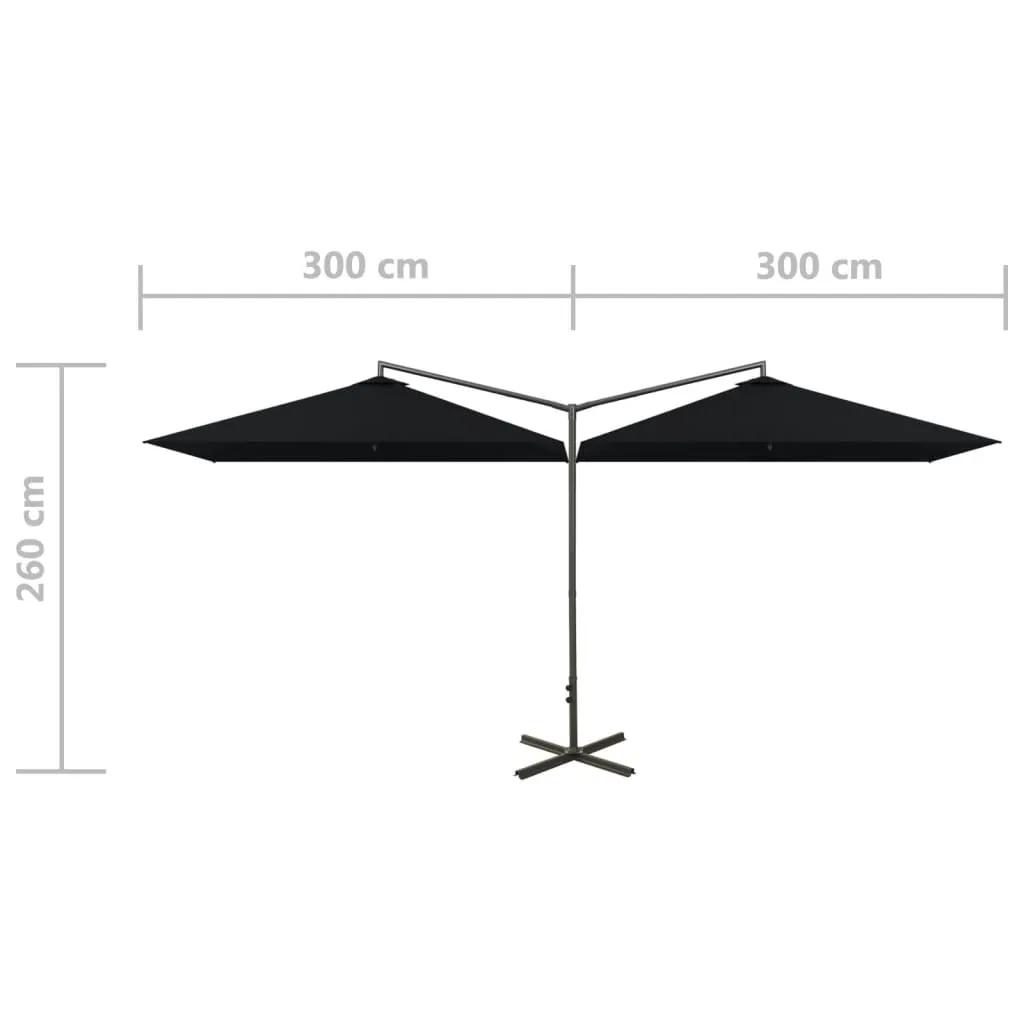 Double Parasol with Steel Pole Black 600x300 cm