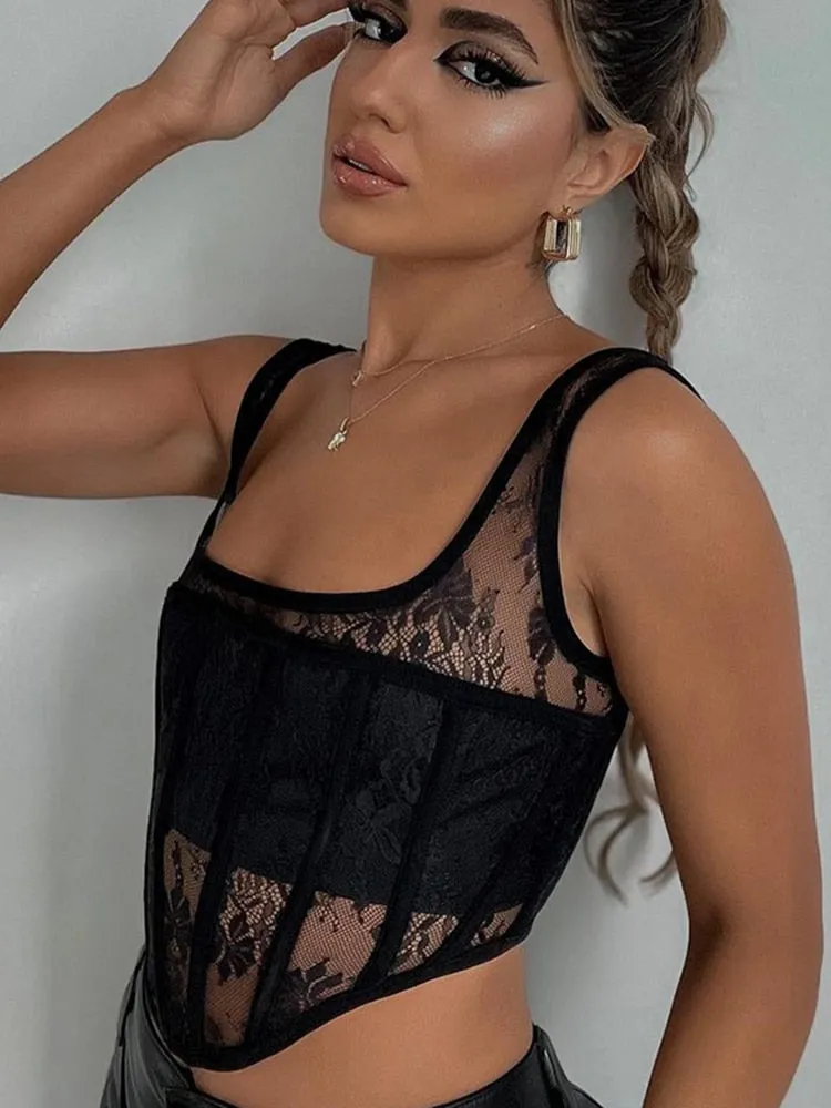 Elegant Lace Sheer Sexy Corset Crop Top