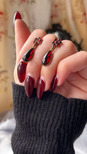 Floral Garnet Drop Earrings