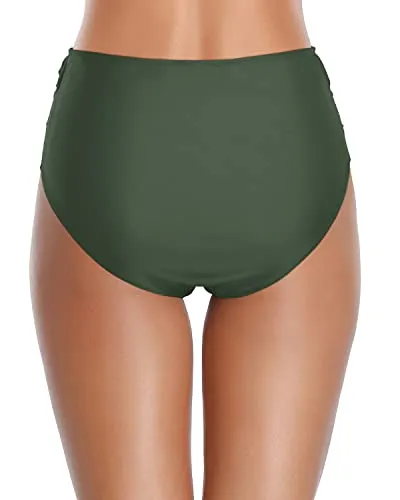 Full Coverage High Waisted Bikini Bottom For Tummy Control-Olive Green