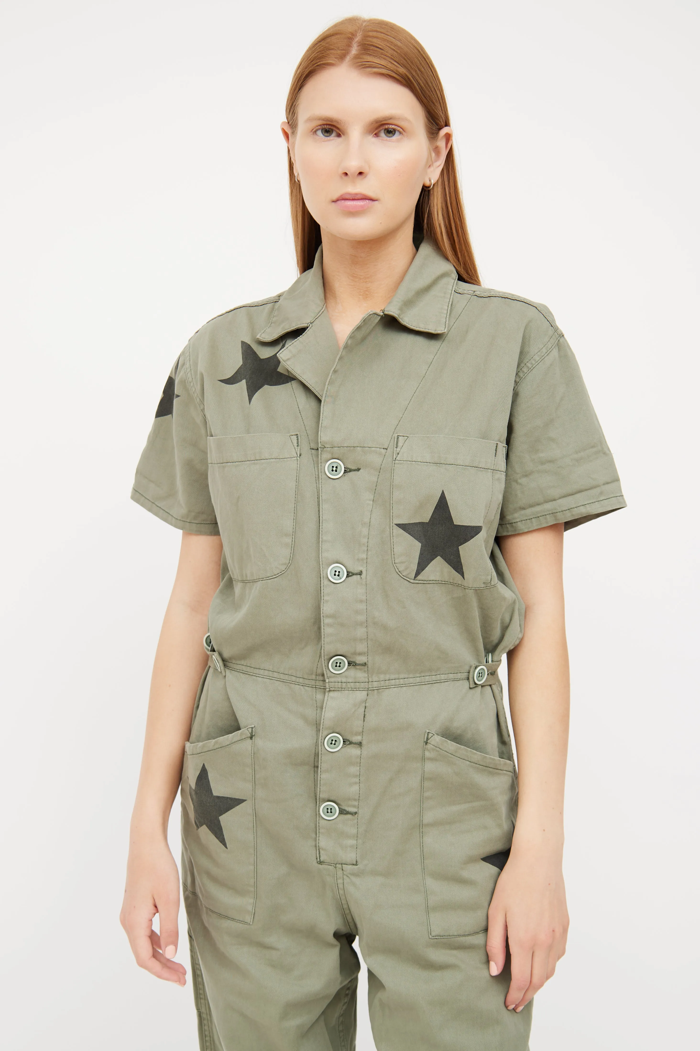 Green Cotton Utility Jumpsuit
