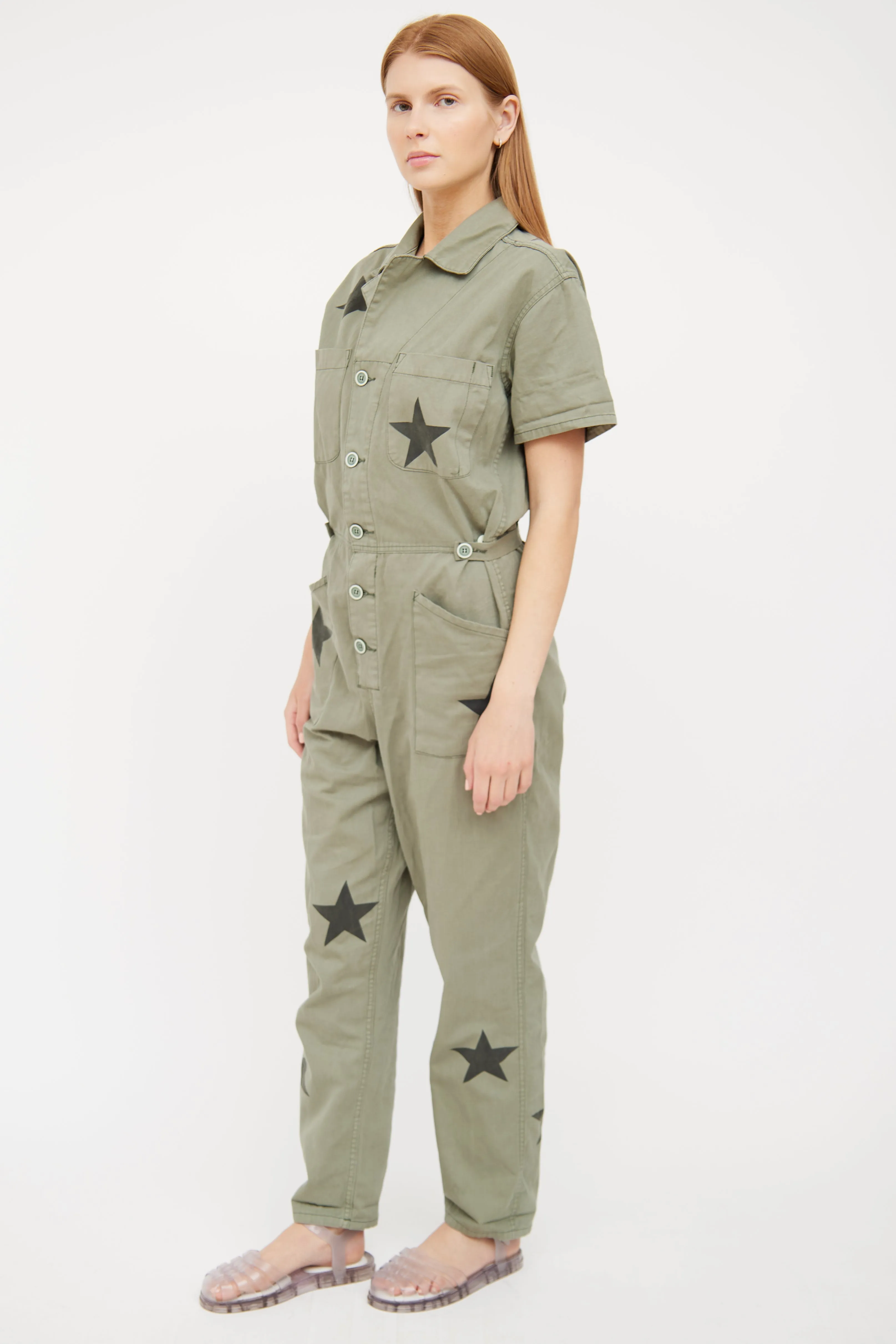 Green Cotton Utility Jumpsuit