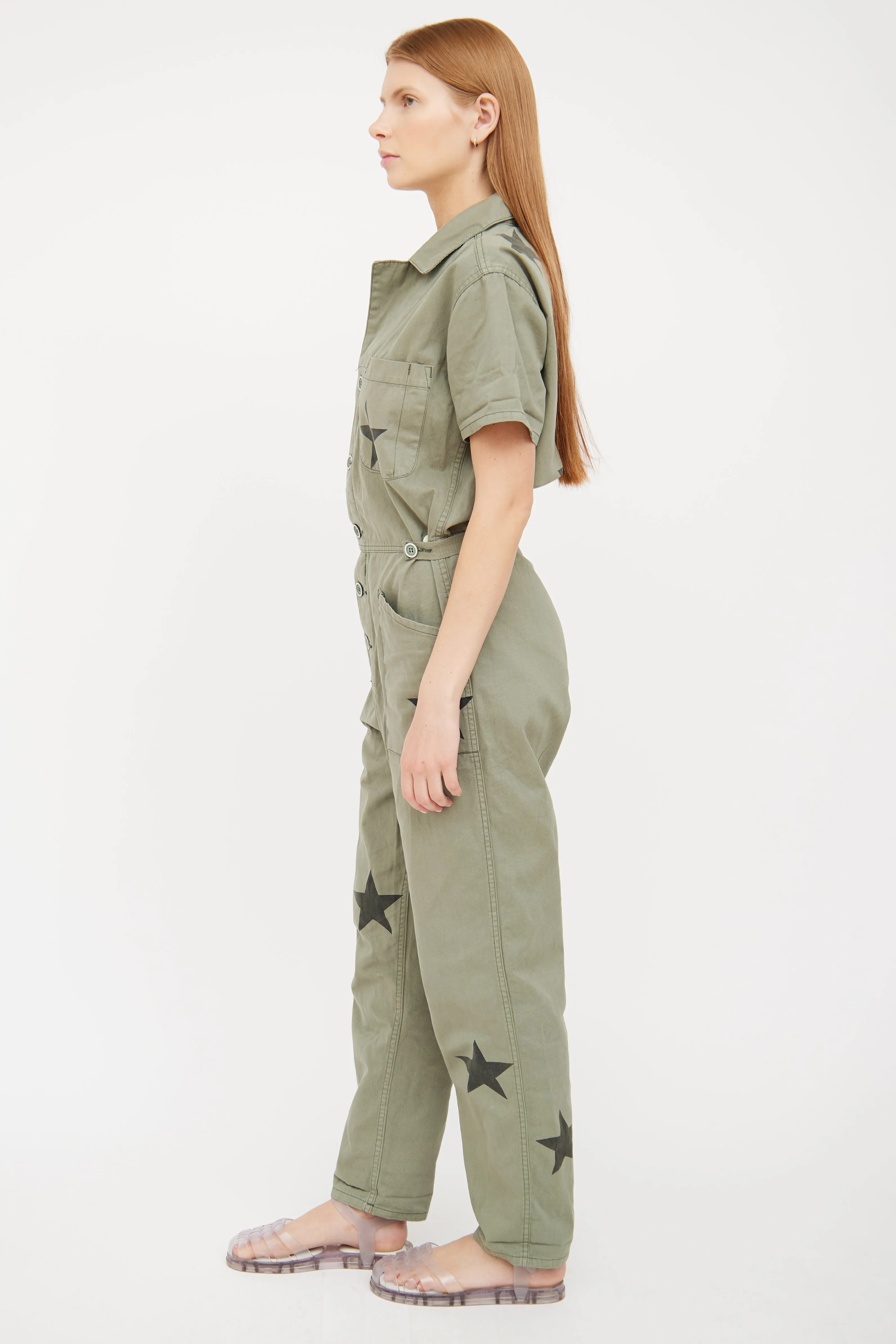 Green Cotton Utility Jumpsuit
