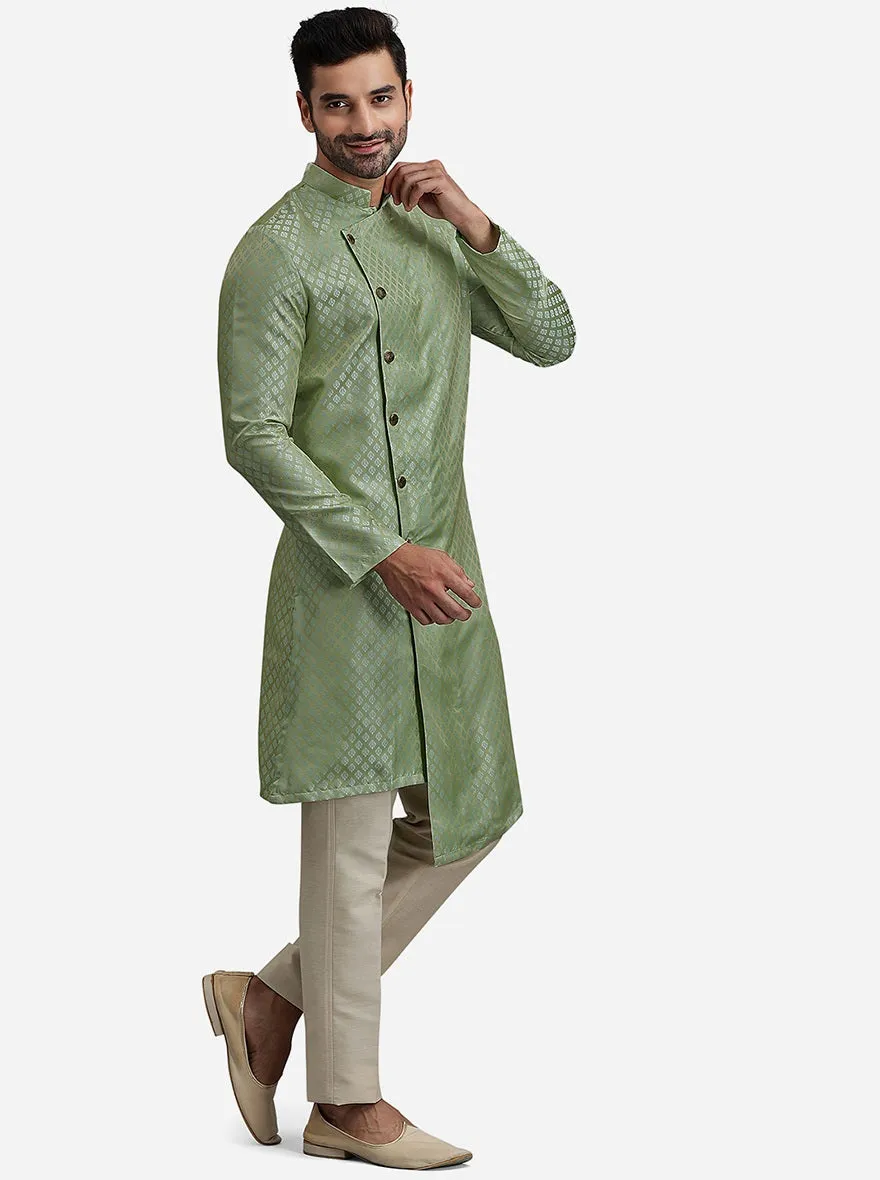 Green Printed Jacquard Kurta for Men