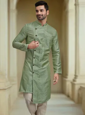 Green Printed Jacquard Kurta for Men