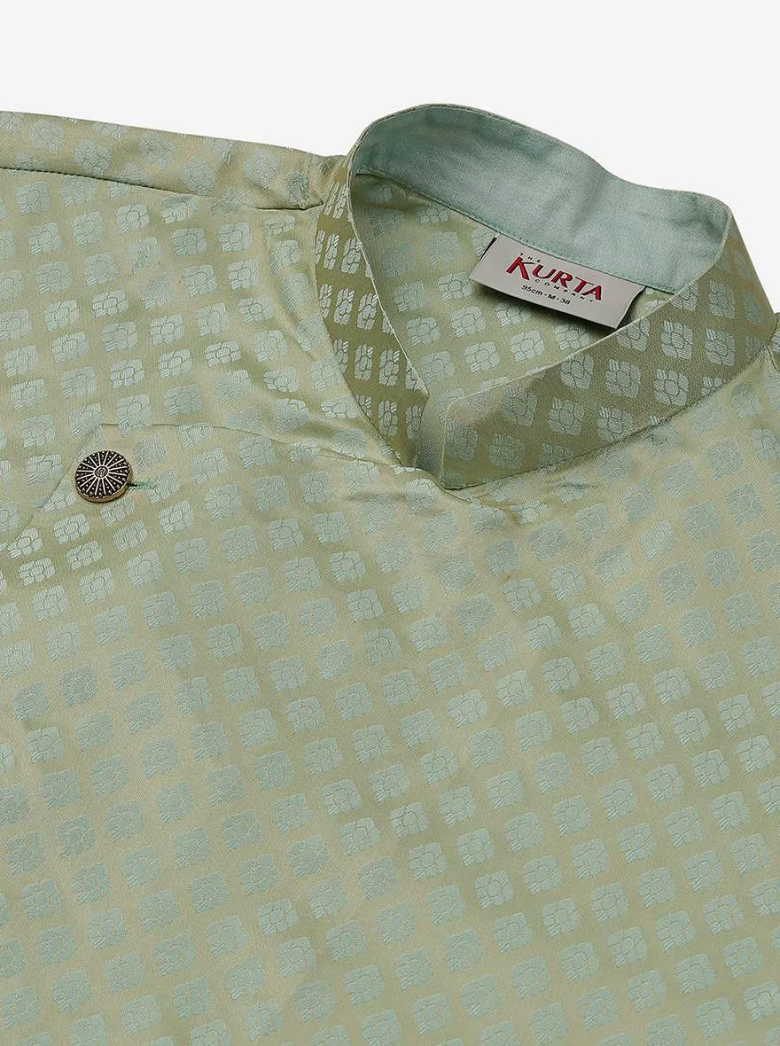 Green Printed Jacquard Kurta for Men