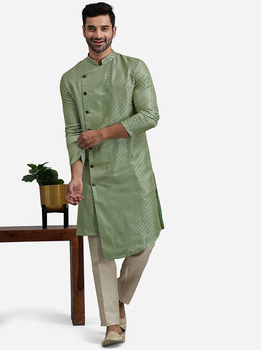 Green Printed Jacquard Kurta for Men