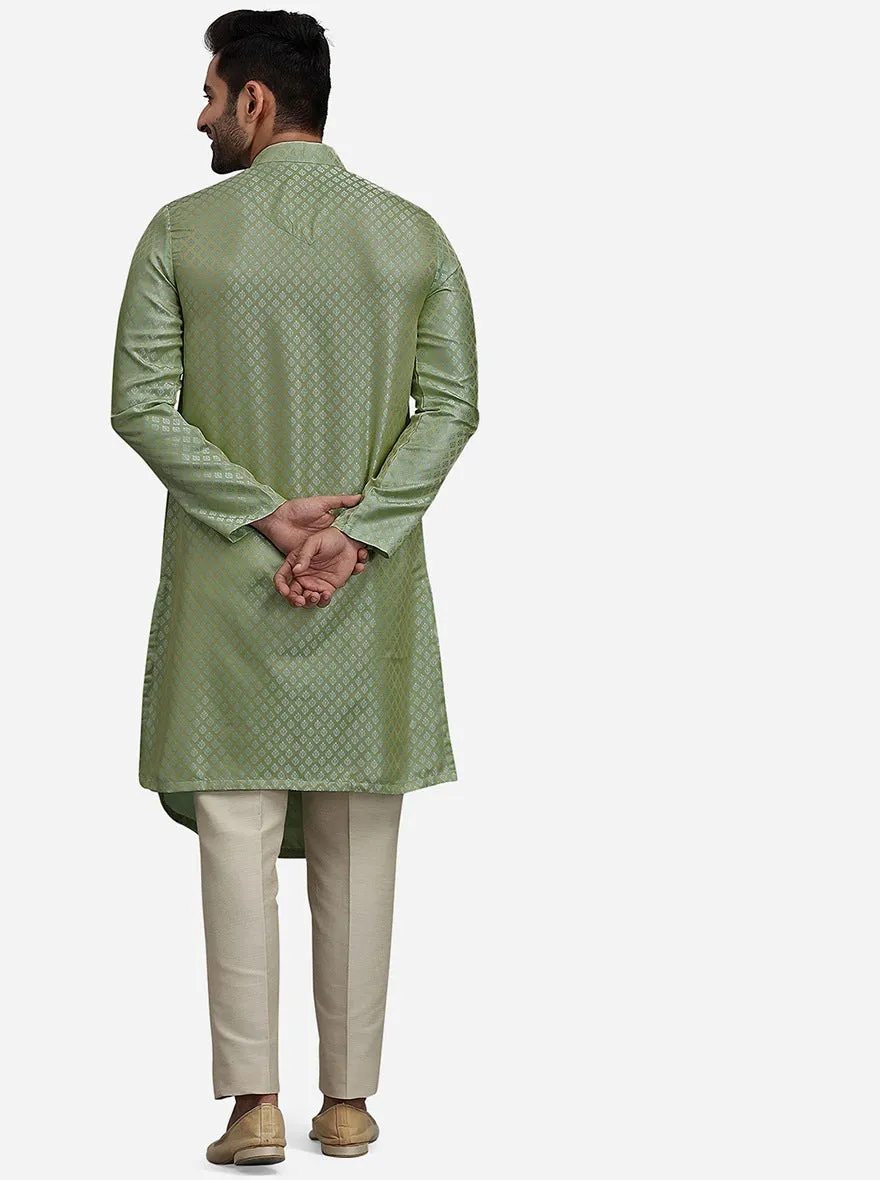 Green Printed Jacquard Kurta for Men