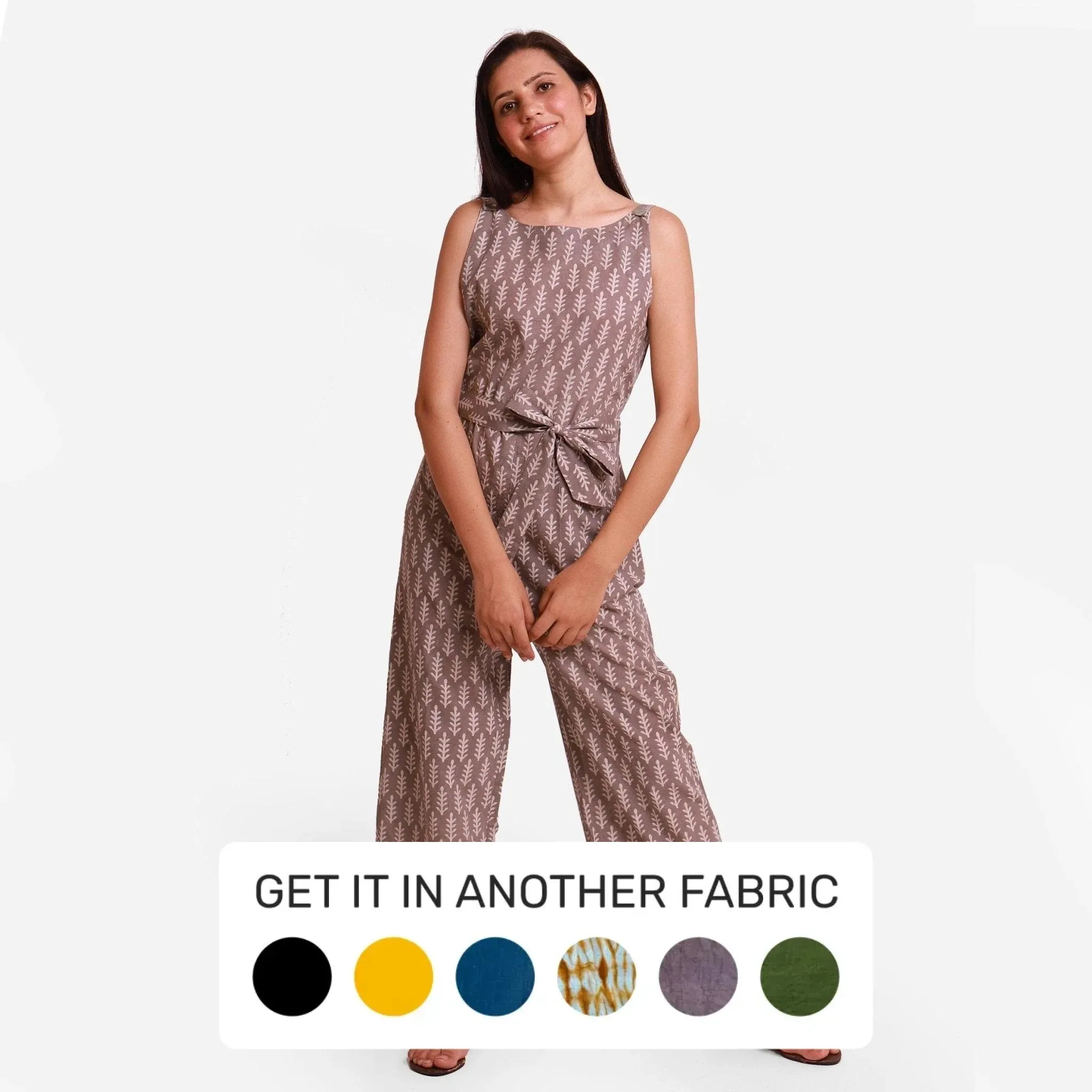 Grey Dabu Block Printed Ankle Length Cotton Jumpsuit