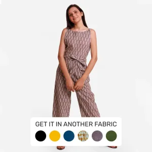 Grey Dabu Block Printed Ankle Length Cotton Jumpsuit