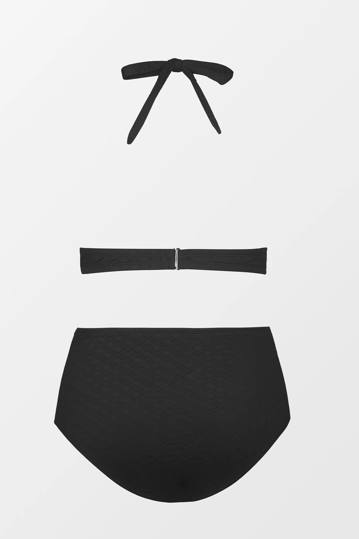 Jacquard Halter Triangle & Retro High Waist Bikini Set