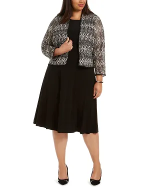 Jessica Howard Women's Plus Size Midi Dress & Chevron Lace Jacket Gray Size 16W | Gray