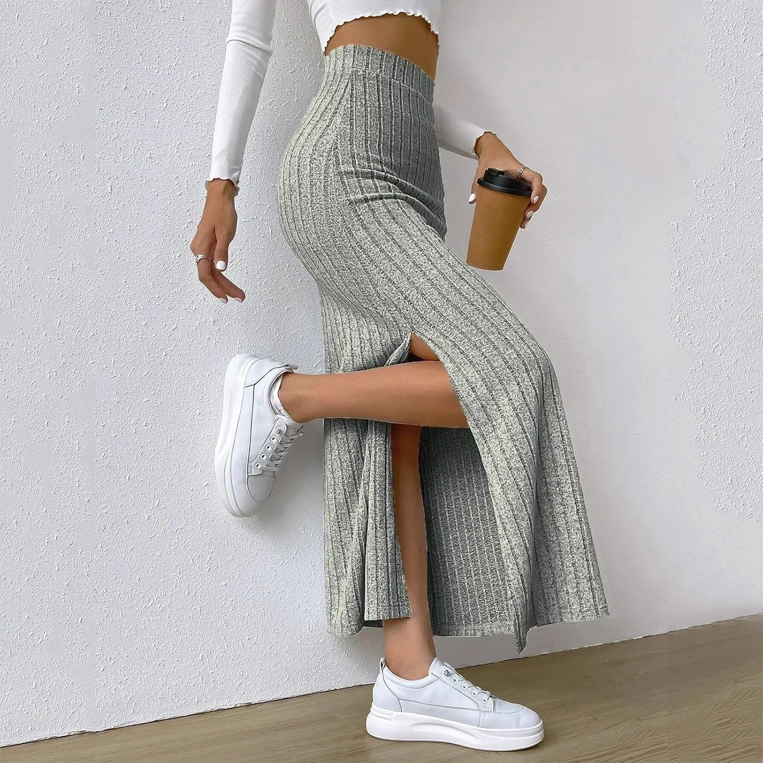 Lace Bed Skirt European and Border Spring and Summer Waisted Side Slit Slim Knitted Skirt Women's Hakama A Line