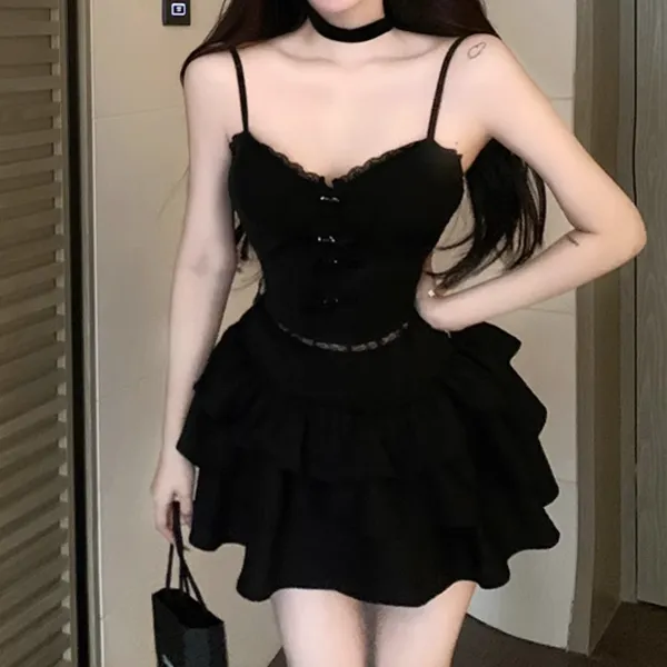 Lace Trim Slim Fit Camisole High Waist Cake Skirt Set