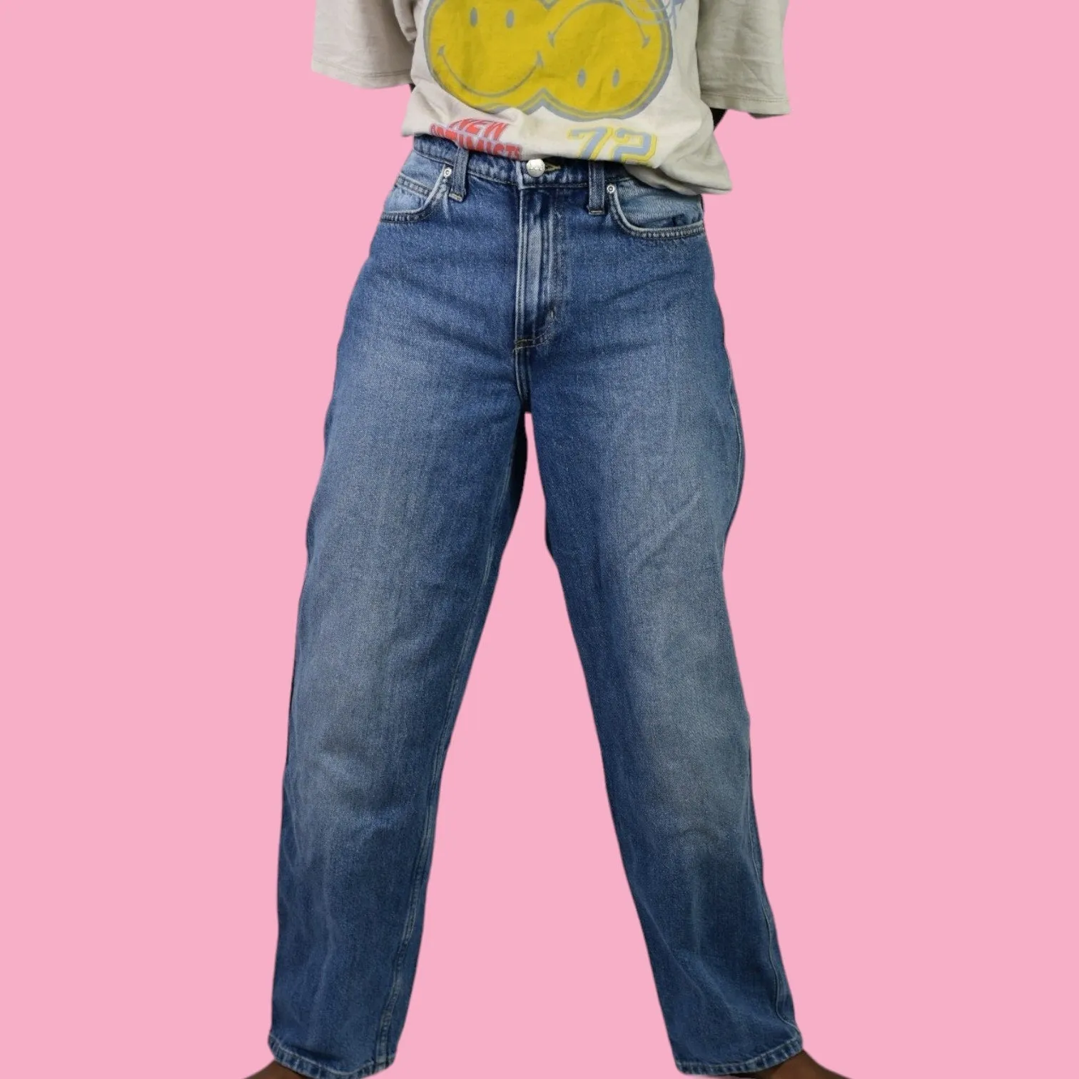 Lee Stovepipe Jeans Blue Modern Vintage Leg High Rise Relaxed Retro Back Buckle Size 25