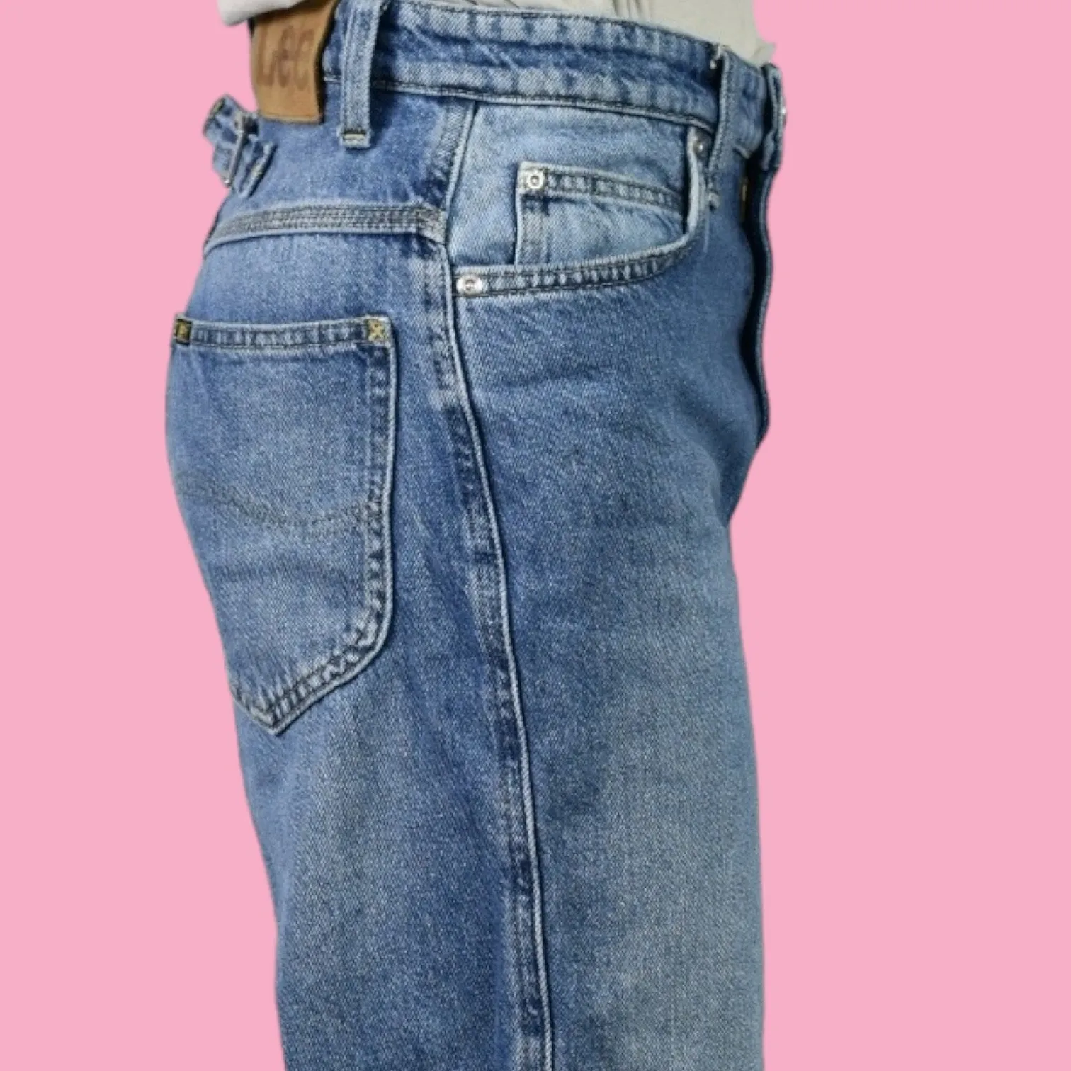 Lee Stovepipe Jeans Blue Modern Vintage Leg High Rise Relaxed Retro Back Buckle Size 25