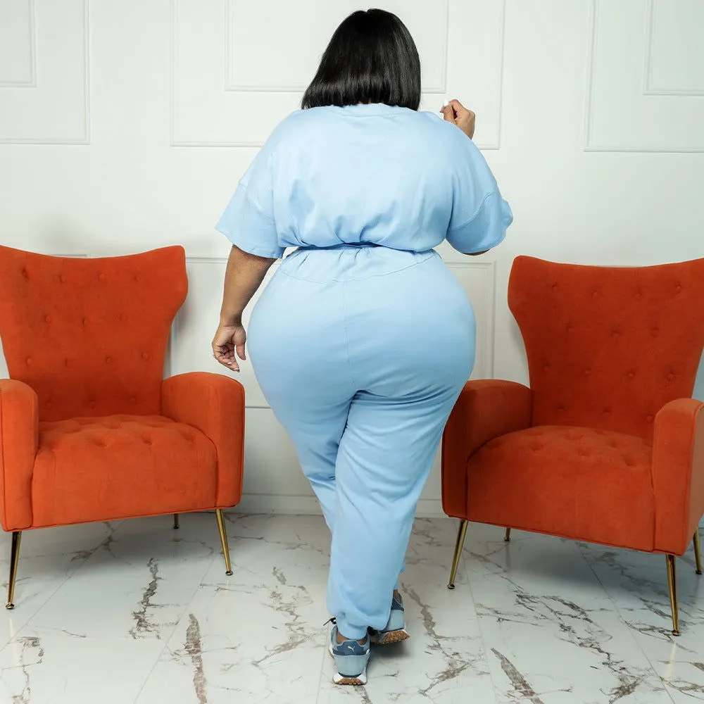 Loose Half-Sleeve V-Neck Plus Size Jumpsuits