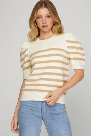 Mazie Striped Puff Sleeve Sweater