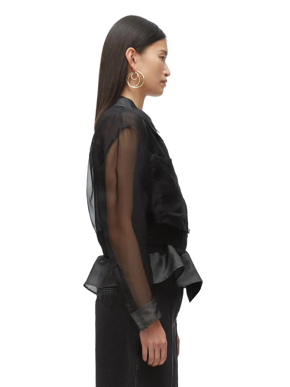 Organza Double Layered Belted Jacket (Black)