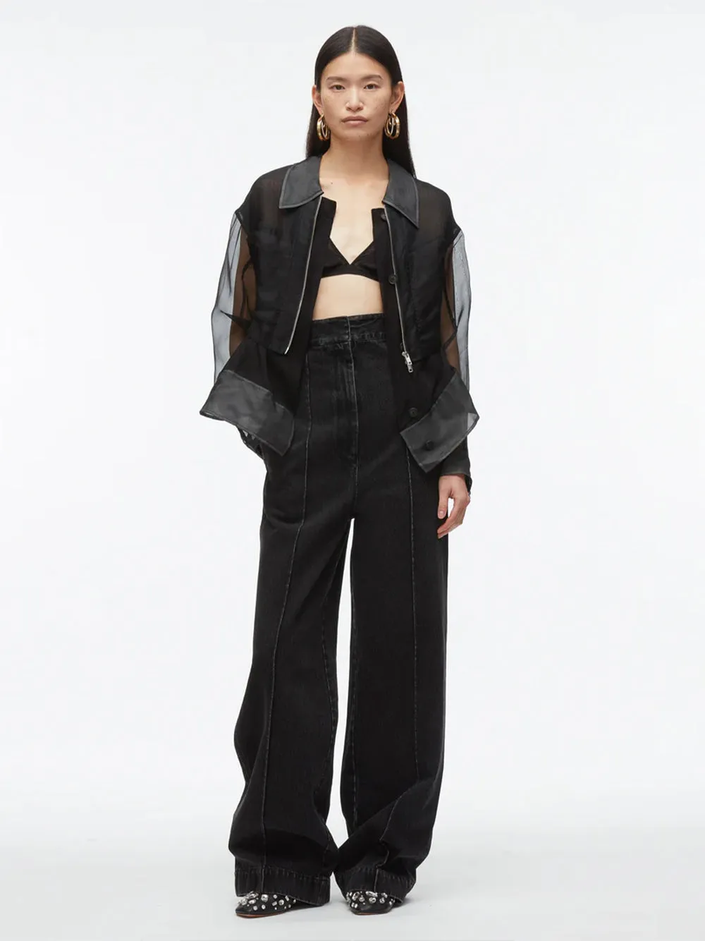 Organza Double Layered Belted Jacket (Black)