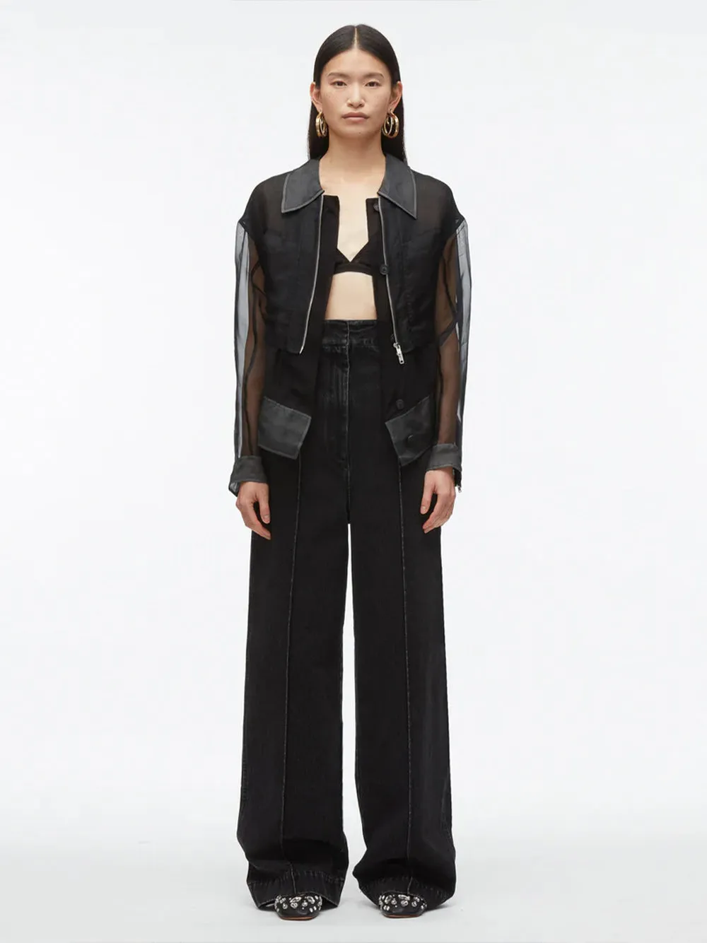 Organza Double Layered Belted Jacket (Black)