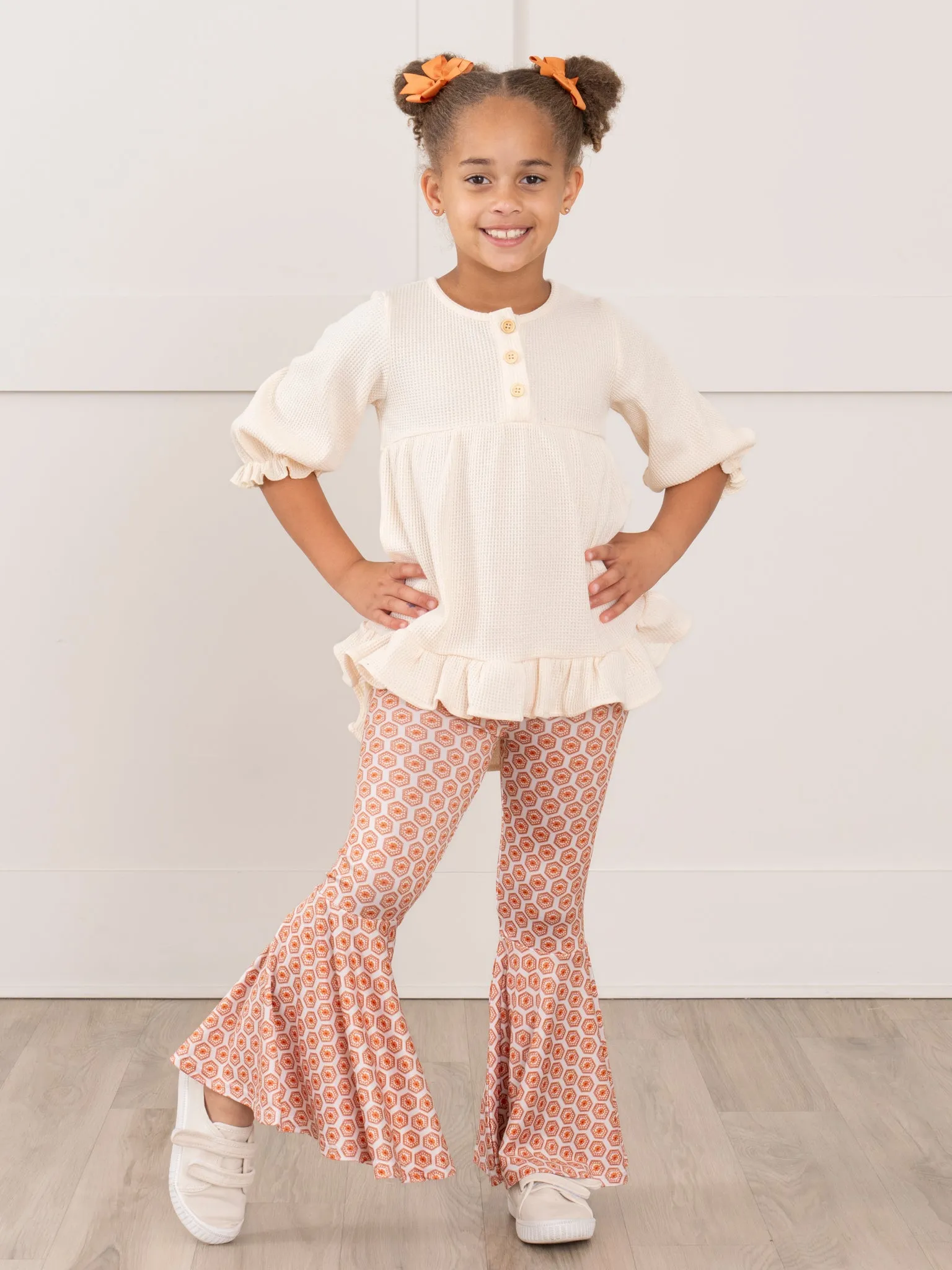 Retro Print Bell Bottom Pants
