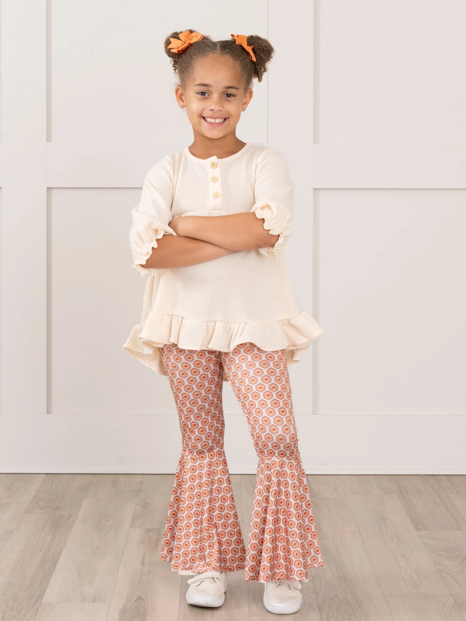Retro Print Bell Bottom Pants